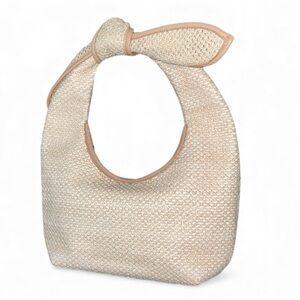 Queenoris Straw Bag Woven Shoulder Bag Top Knot Hobo Style Tote